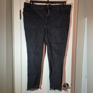 Women's Express Black Frayed Hem Jeans Ankle Legging Super High Rise Size 18R